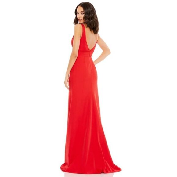 MAC DUGGAL Bow Shoulder V-Neck Gown in Red Size US 10 NWT - Picture 5 of 11